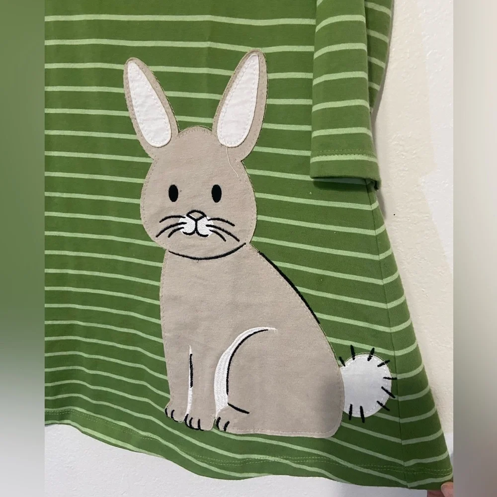 Leveret girls size 10 green stripe bunny cotton long sleeve dress LIKE NEW - Picture 8 of 8